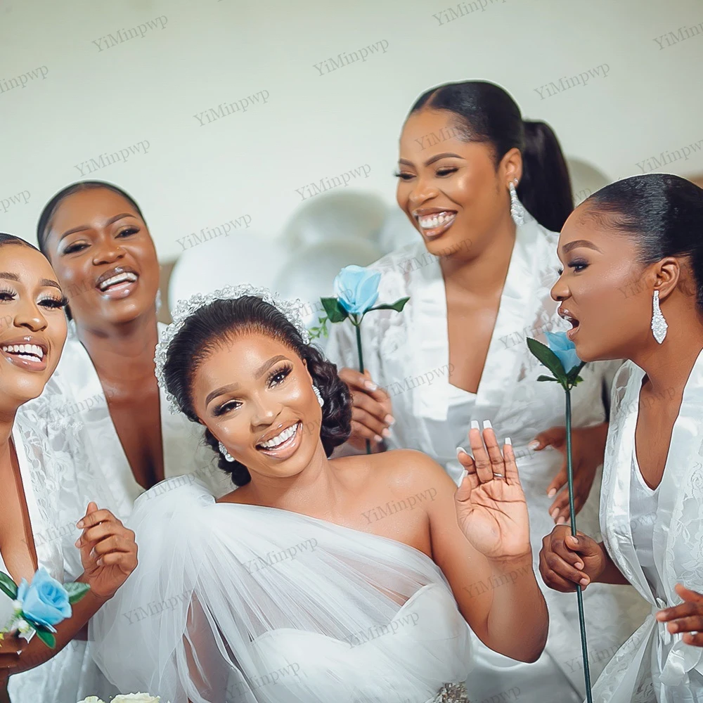 YiMinpwp White Wedding Dresses Bridal Shower Dress Bride Robes One Shoulder Side Split A Line Crystal robes de mariee Customized