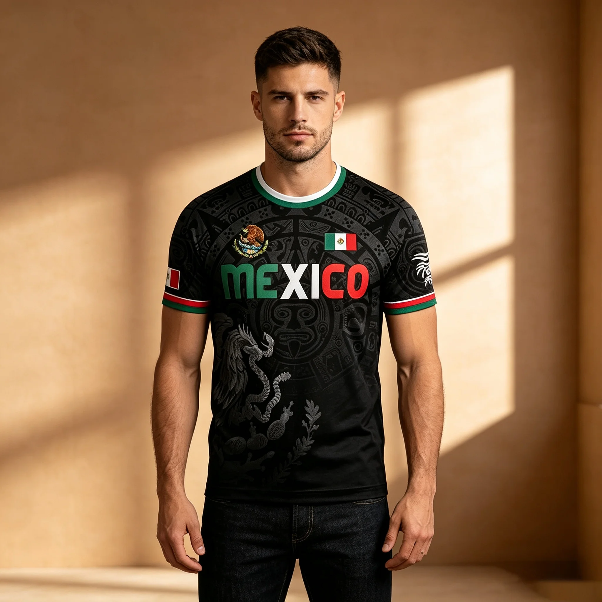 Men Mexico Aztec Eagle Flag 3D Print T Shirt Patriotic National Short Sleeve Streetwear Casual Tee