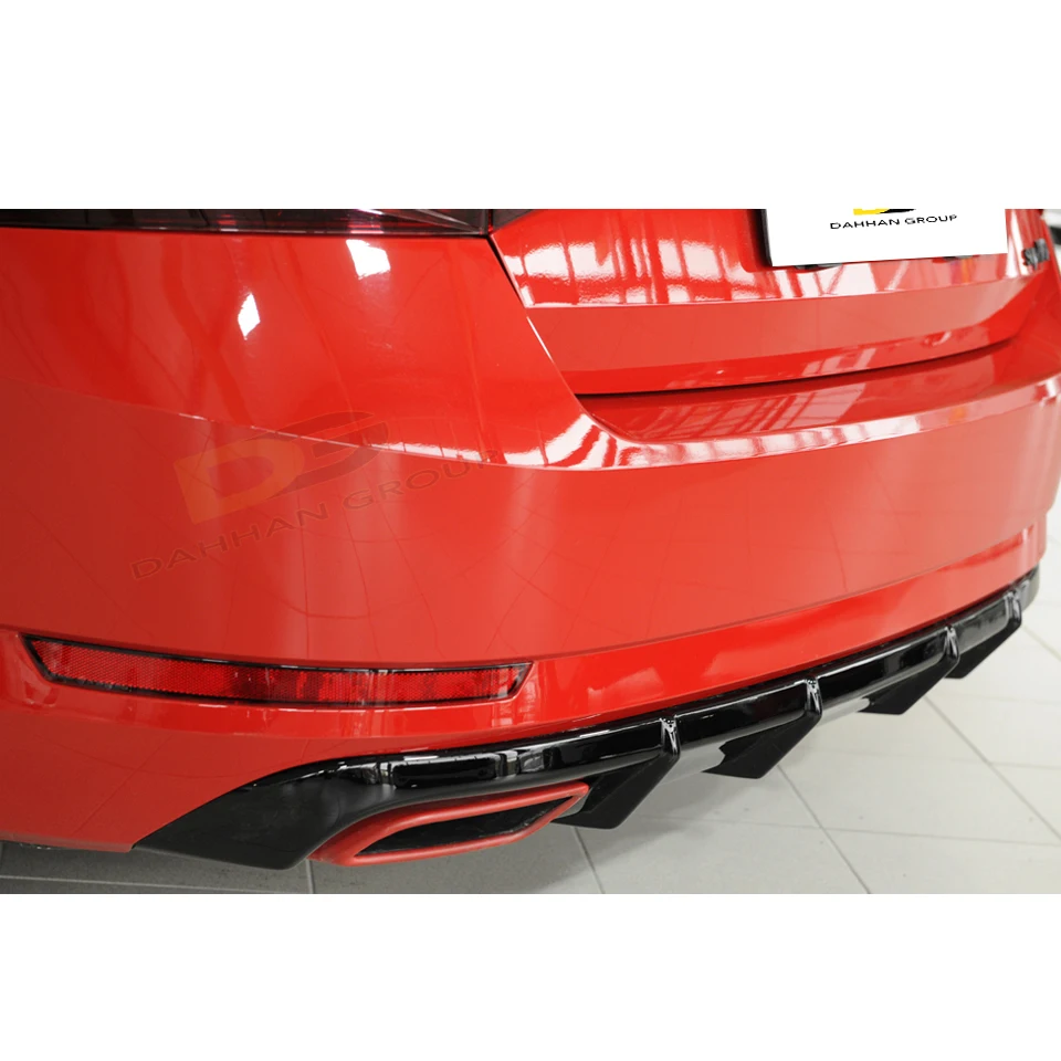 Skoda Superb MK3 2015 - 2020 Rieger Style Rear Diffuser kiri dan kanan Single Output Piano Gloss hitam plastik kualitas tinggi