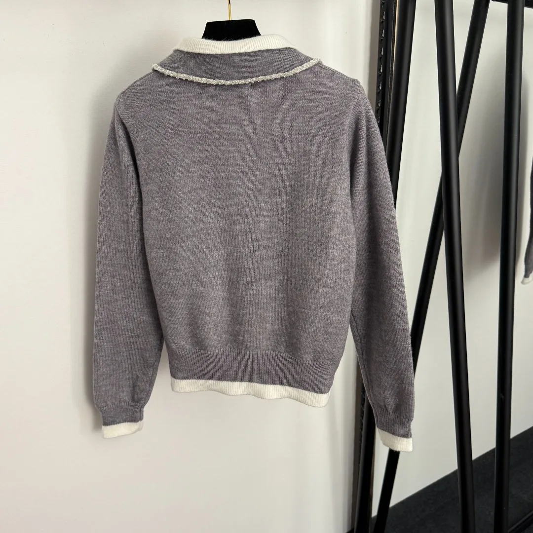 

Осень/зима 2022, новый женский джемпер с длинными рукавами и двойными карманами, украшенный бисером, с лацканами, топ