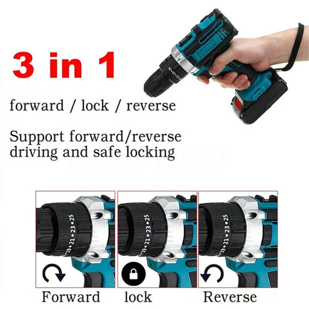 21V Lithium-Ion Cordless Impact Drill 1350rpm Household Electric Screwdriver With 2 Batteries 32N.m High-Torque Electric Drill