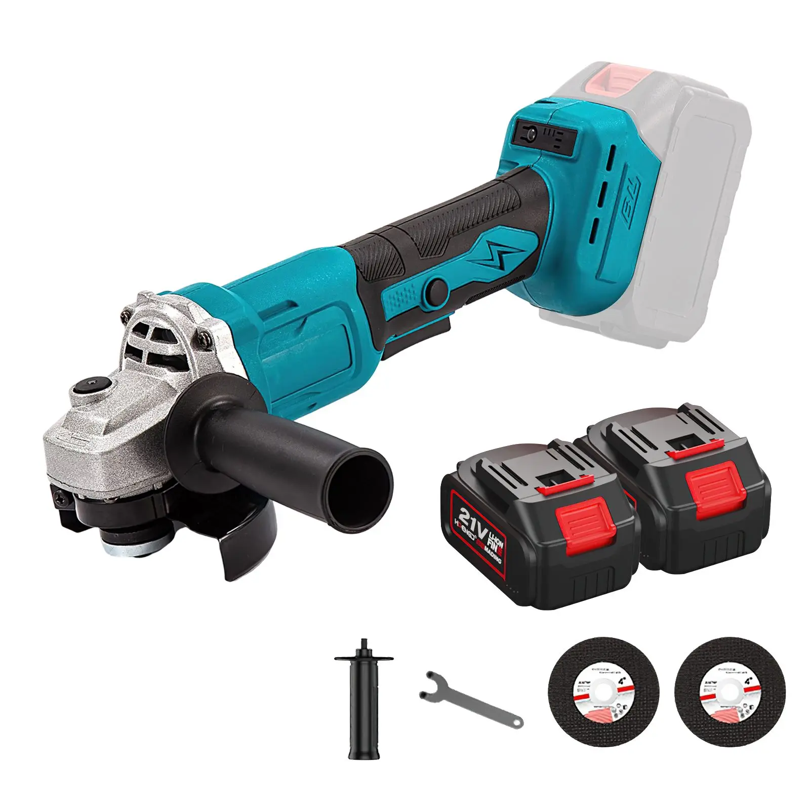 Amoladora Angular de 21V con Batería de Litio-Ion Sin Escobillas, 13000r/min, 3 Velocidades, Multifunción, Disco con Protector de Seguridad, Pulidora de Alto Rendimiento