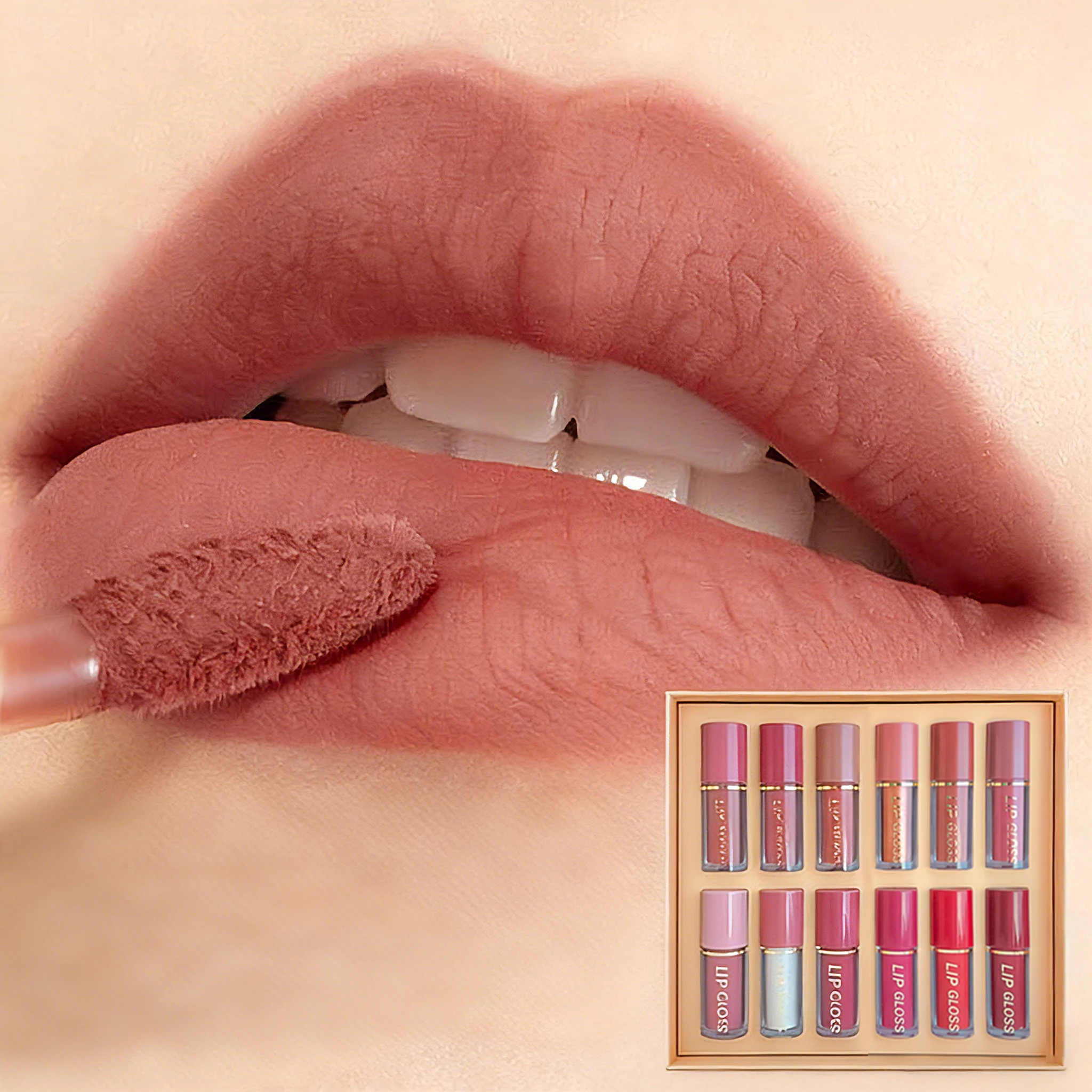 12 rouges à lèvres nude aux finitions brillantes et mates - Rouge à lèvres longue tenue, métallisé et nacré, avec des reflets scintillants et pailletés - Idéal pour un cadeau de Saint-Valentin.