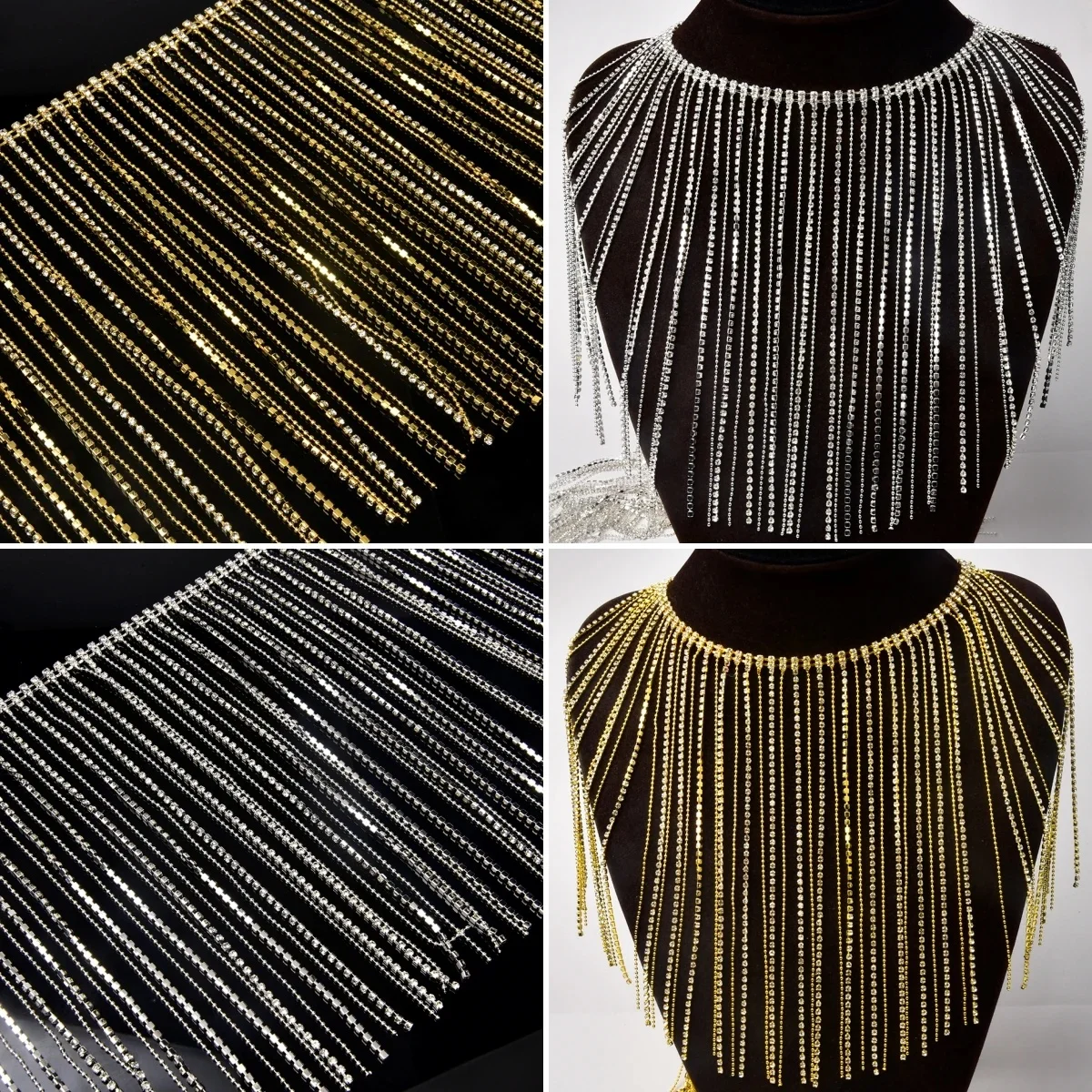Nieuwe 45Cm/90Cm Glazen Strass Franjes Kristallen Ketting Diamant Bruid Versiering Franje Kristal Applique Naaien Handwerk Diy Decoratie - afbeelding 2