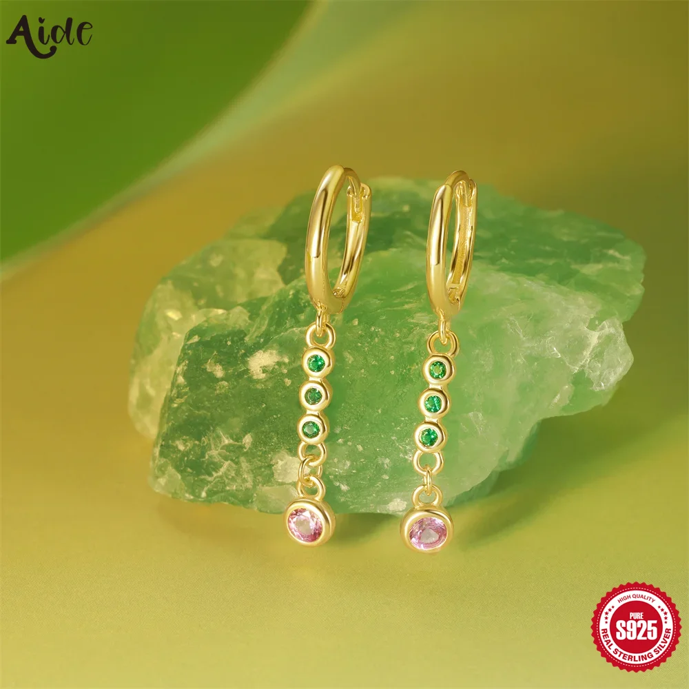 

Aide 925 Sterling Silver Vintage Circle Hoop Earrings For Women Colorful Crystal Huggie Ear Buckle Wedding Jewelry aretes mujer