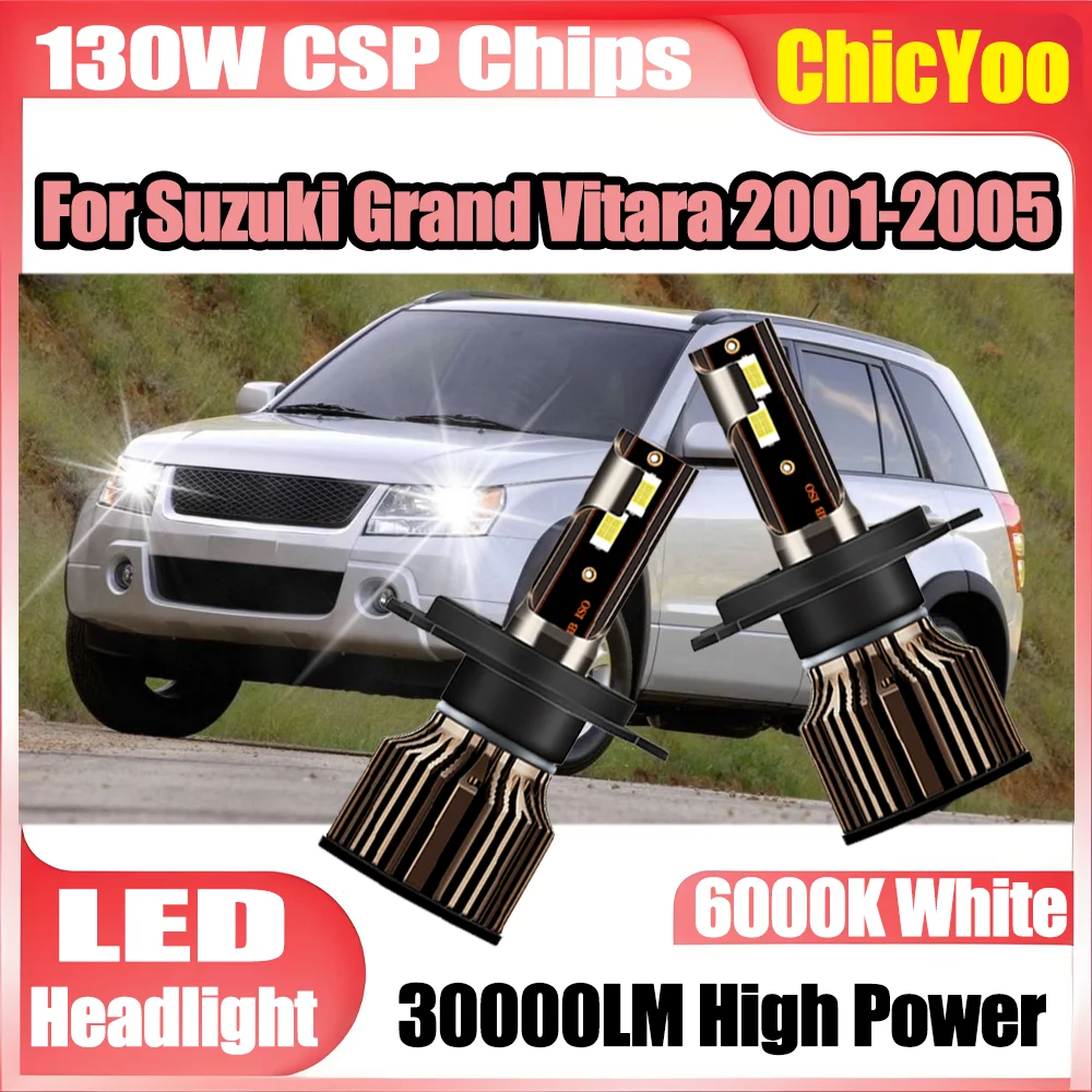 

2PCS 3570 CSP Chips High Low Beam LED Headlight Bulbs H4 6000K White 30000LM 130W Car Headlamp For Suzuki Grand Vitara 2001-2005