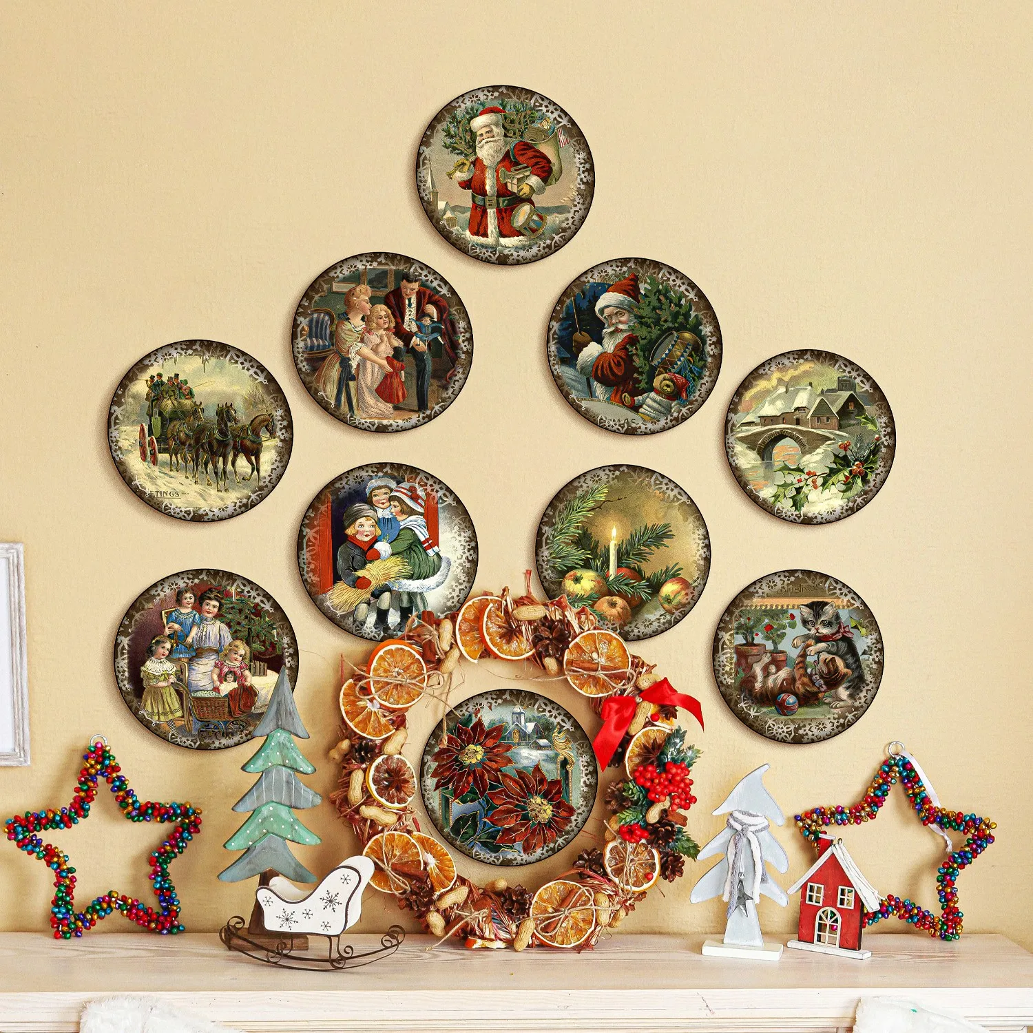 New Year Set Unframed Round Cut 10 Piece Christmas Set Mdf Painting Set Mdf Print 12X12 Christmas