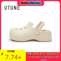 UTUNE Thick Sole Sandals for Women Summer Soft High-heeled Platform Mules Hole Shoes Beach Outside EVA Slides Non-slip Slippers