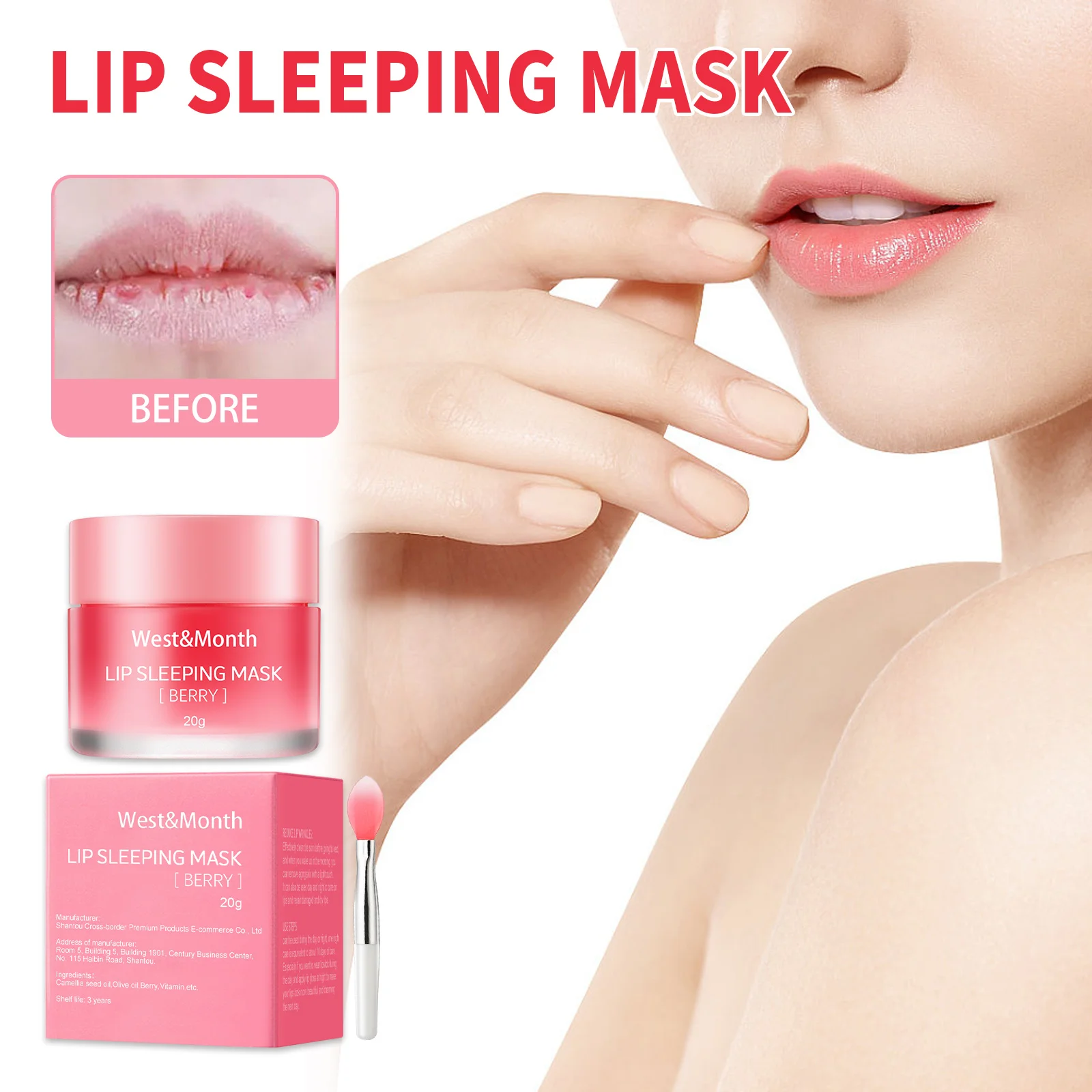 

20g West&Month Jelly Lip Mask Brighten Lips Repair Matte Lip Remove Dead Skin Nighttime Sleep Moisturize Nourish Lipstick