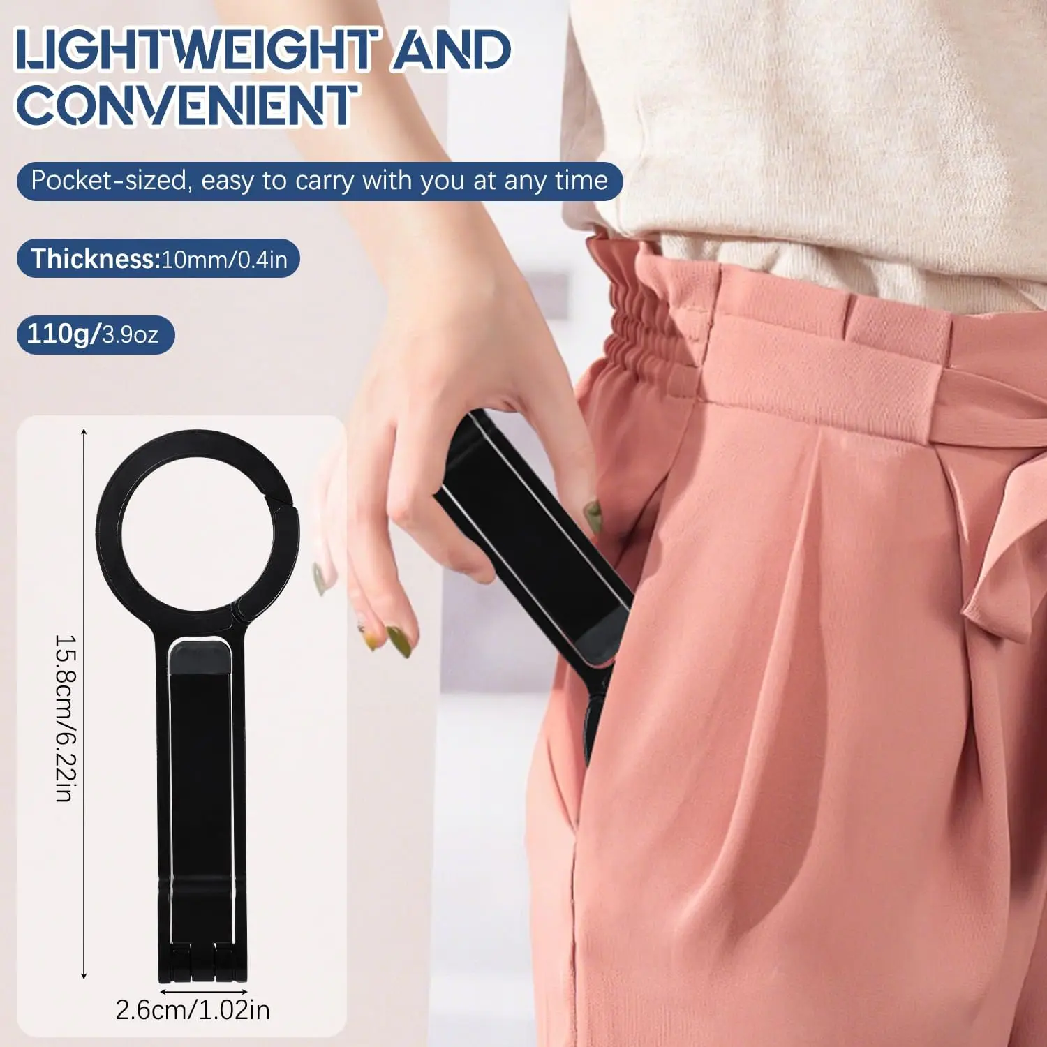

Adjustable Phone Stand with Ring Mount, Sturdy Black Plastic Tripod Desktop Mobile Holder, Foldable Cradle for iPhone Samsung An