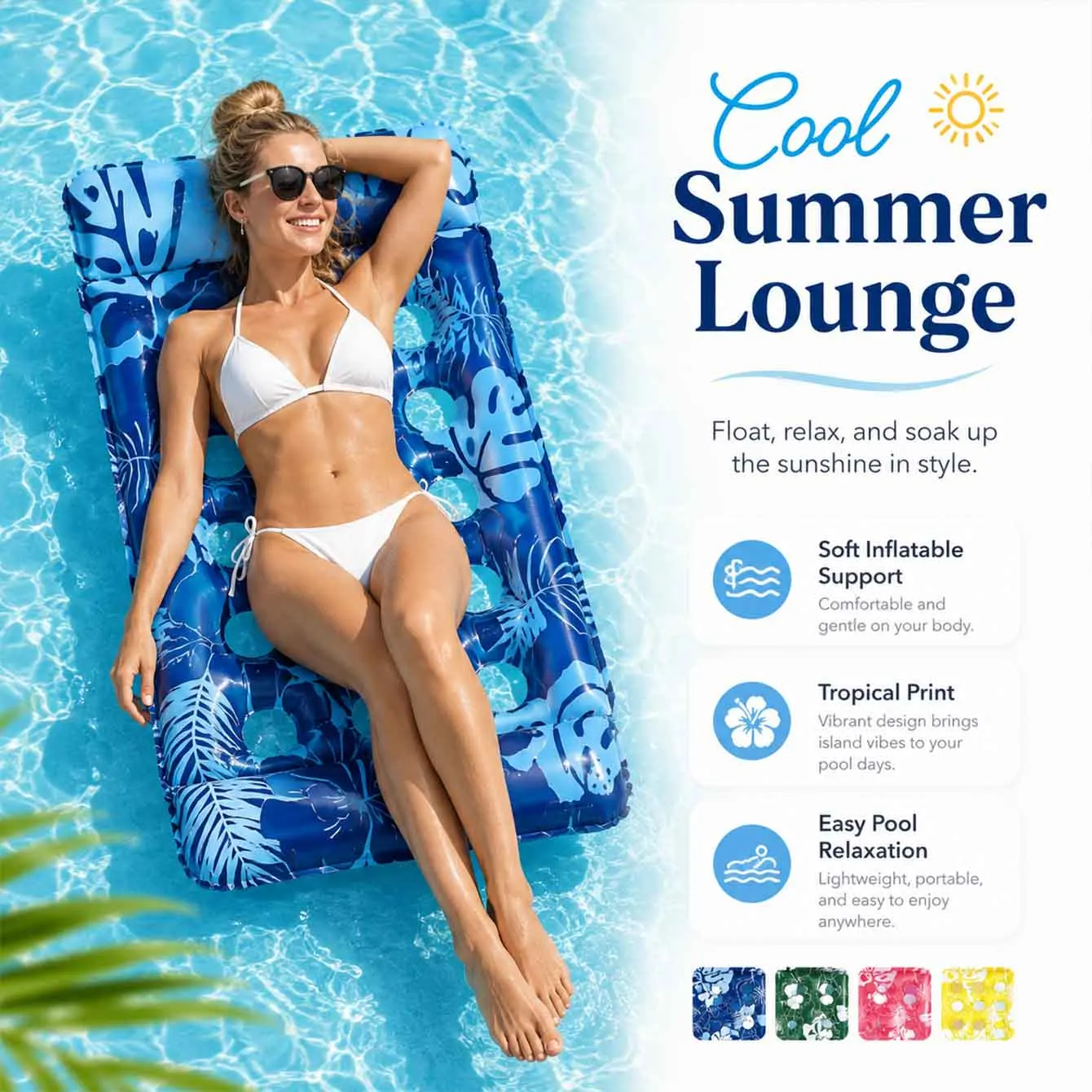 1PC Inflatable Swimming Pool Floats Adult with Headrest, Pool Rafts Lounger for Pool Party, Summer Beach, Outdoor