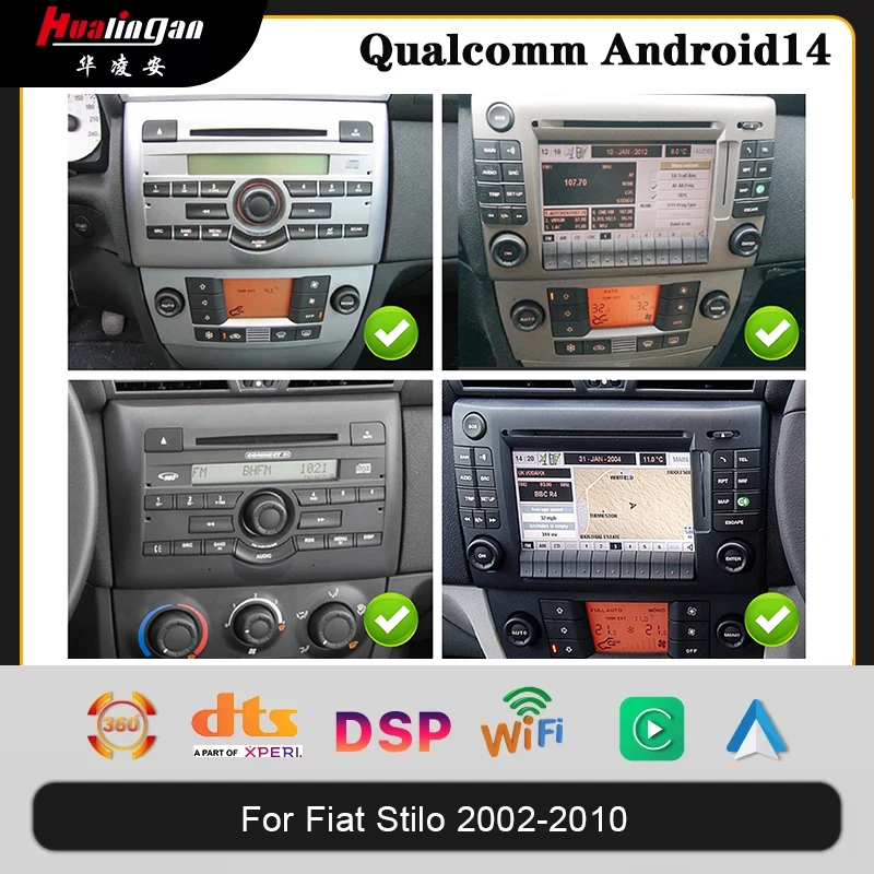 

For Fiat Tilo 2001 - 2010 car radio multimedia video player stereo GPS navigation android14 Wireless CarPlay DSP 2din DVD RDS