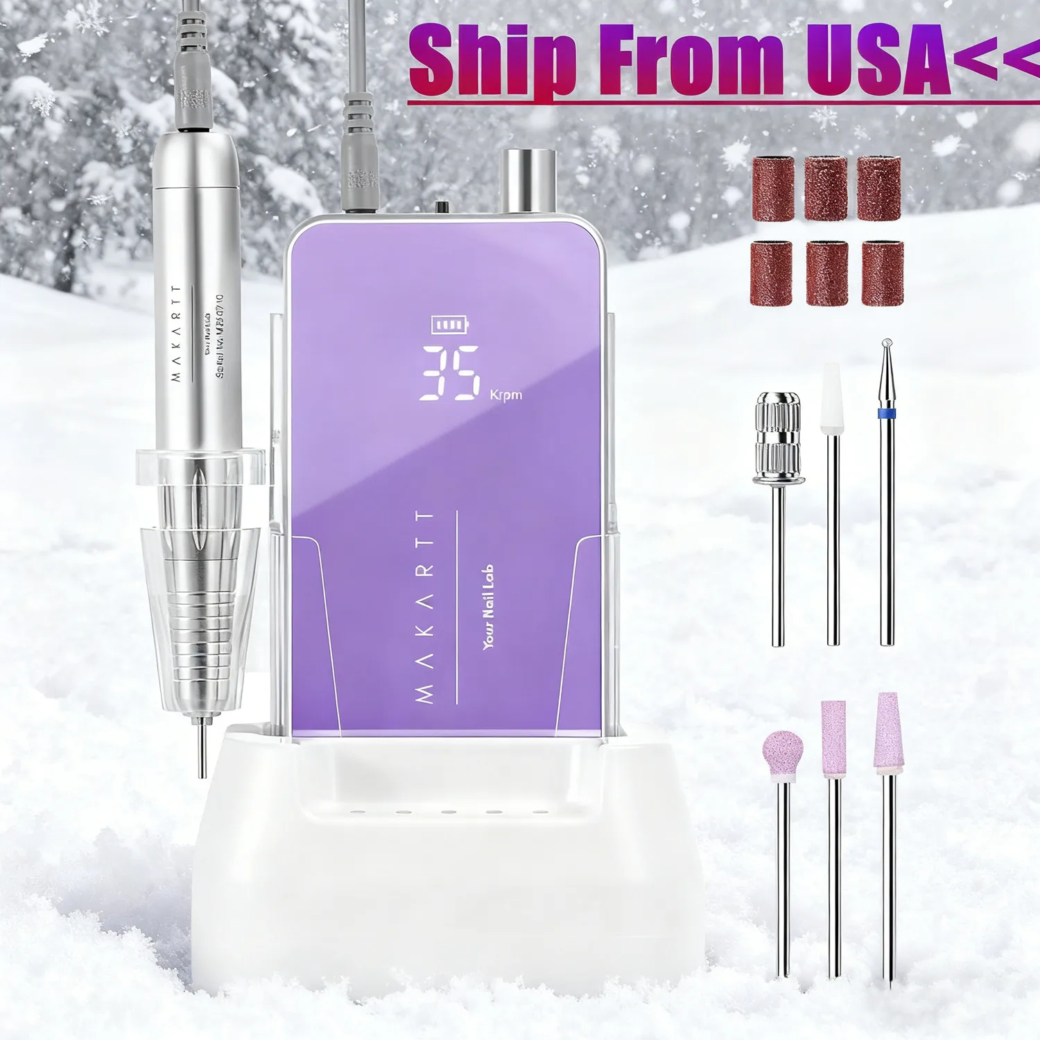 

Профессиональная дрель для ногтей — электрическая пилочка для ногтей, 35000 об/мин, с бессердечным двигателем мощностью 60 Вт, настольная и портативная перезаряжаемая машина 2 в 1