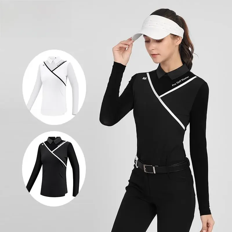 Pgm Golf Damskie koszulki z długim rękawem Oddychające letnie koszulki z jedwabiu lodowego Damskie chłodzące koszulki polo z filtrem przeciwsłonecznym Zamek błyskawiczny z tyłu Odzież golfowa — zdjęcie 2