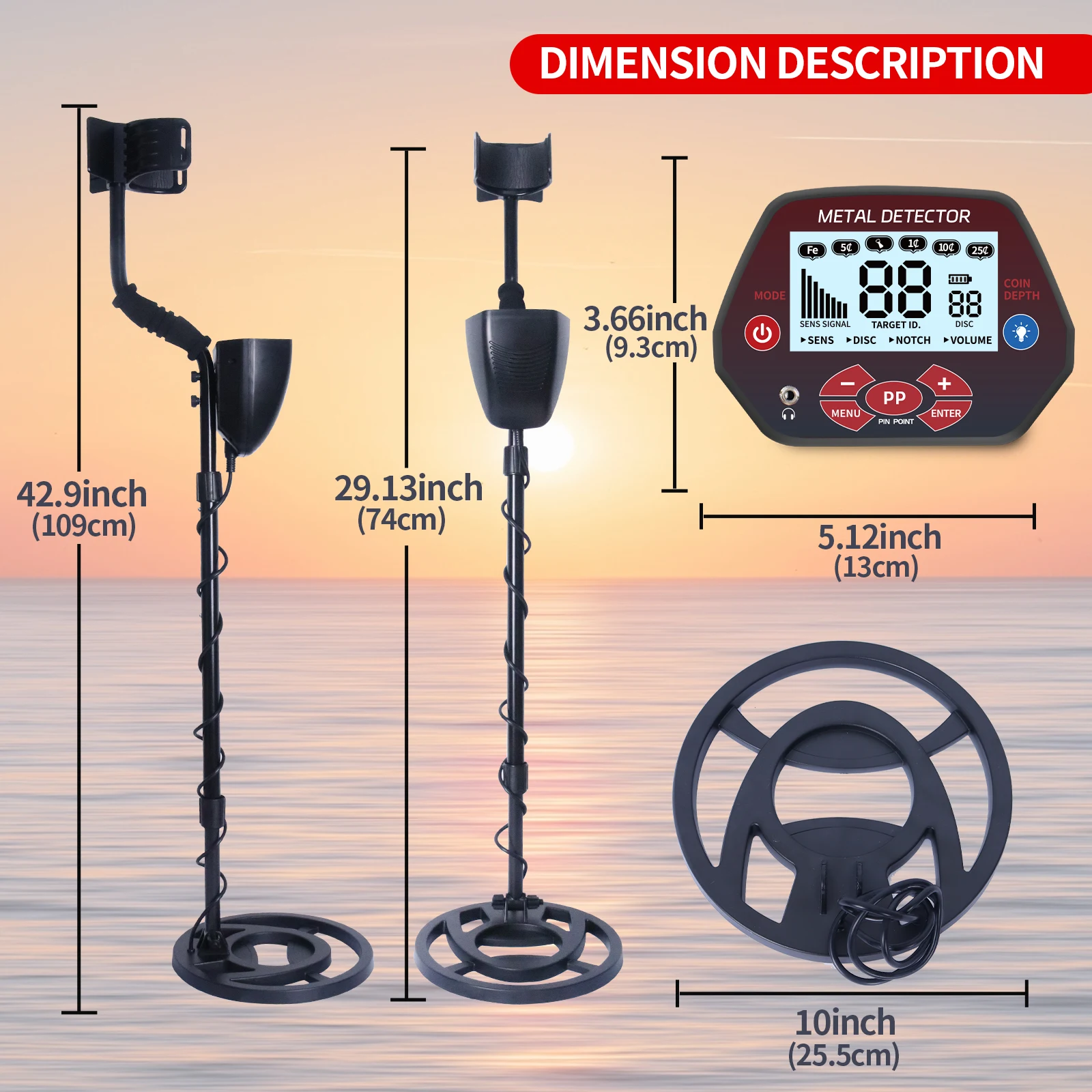Metal detector sotterraneo impermeabile da 10 pollici, rilevatore d'oro, cacciatore di tesori portatile, strumento di ricerca sulla spiaggia
