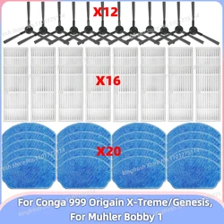 Compatível com peças de aspirador de pó Conga 999 Origin X-Treme, escova lateral, filtro HEPA, pano de esfregão, barra de borracha e tira de raspador de borracha