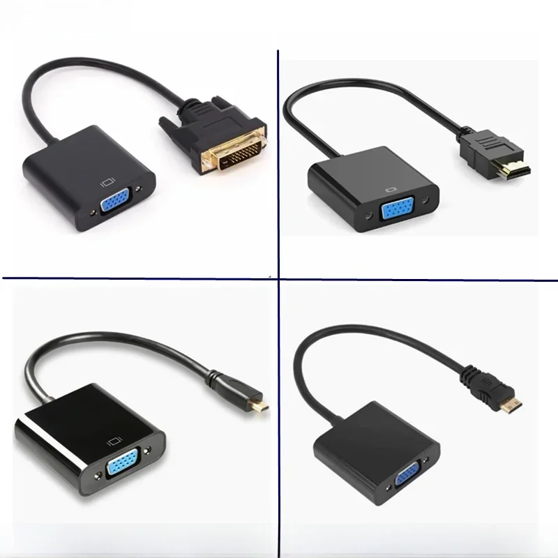 Convertisseur Micro Mini HDMI vers VGA femelle HD 1080P DVI24 + 1, avec prise audio 3.5mm, alimentation Micro USB, pour ordinateurs portables, PC, téléviseurs,