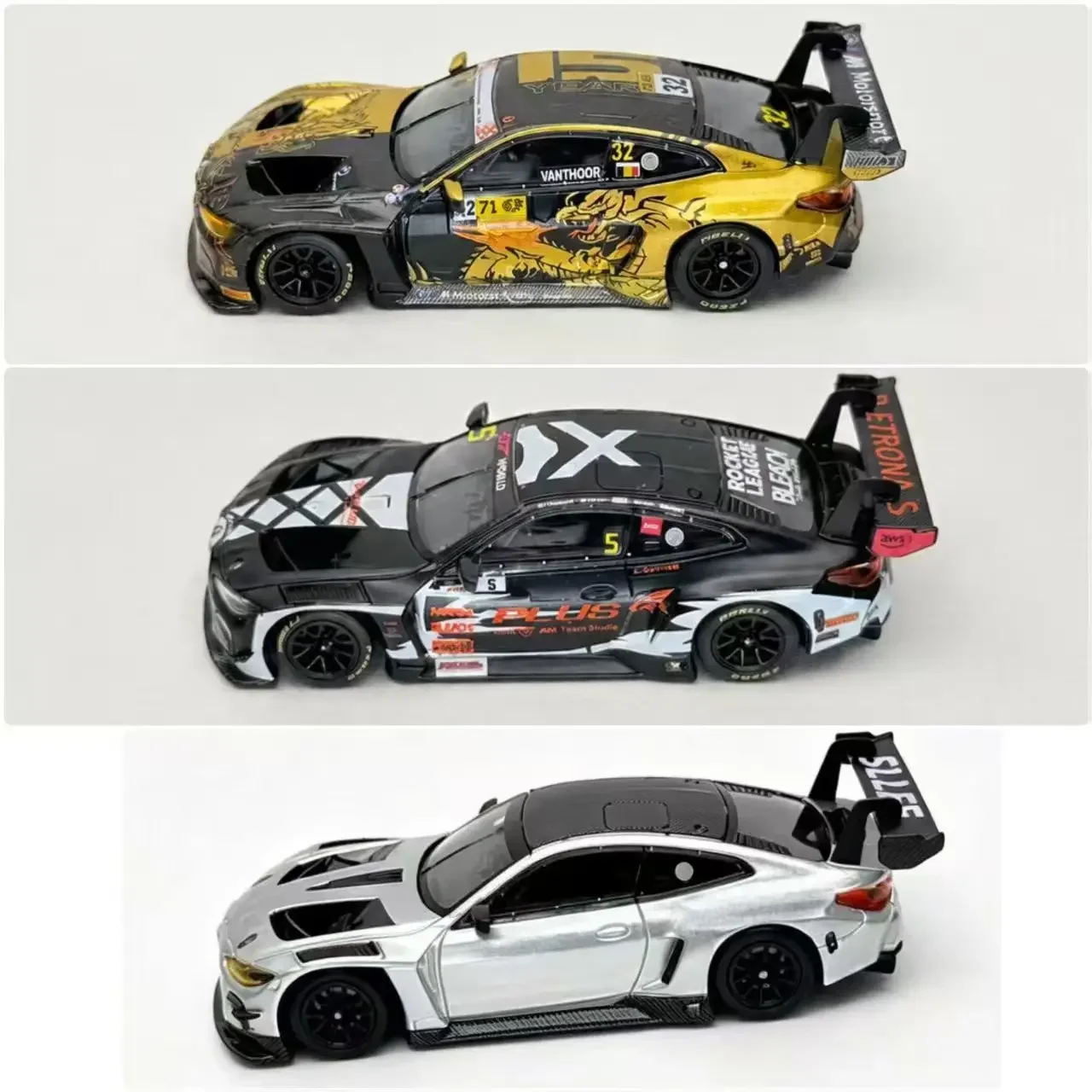 Mini track 1/64 New Product BMW M4 1:64 Co-branded Golden Dragon Death God Silver Painted Alloy Car Model