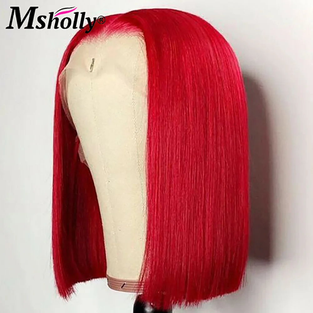 Red Wigs Human Hair Cherry Red Short Bob 13x4 Lace Front Wigs Human Hair Pre Plucked Transparent Lace Frontal Wigs 150% Density