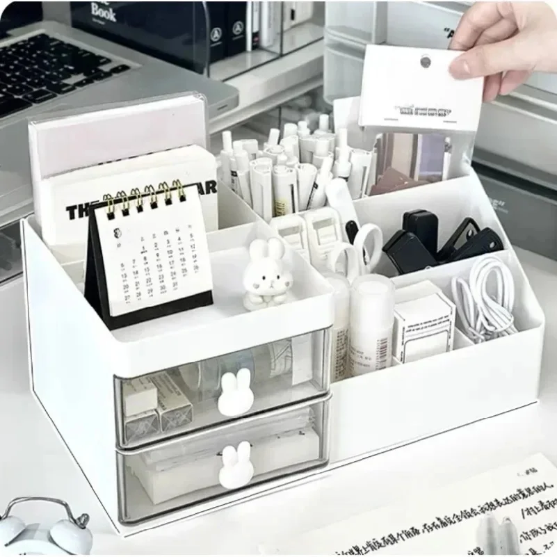 Boîte de rangement de cosmétiques de bureau, tiroir organisateur, support de rangement de bureau, papeterie porte-stylo de bureau, organisateur de tiroir de lapin mignon Kawaii