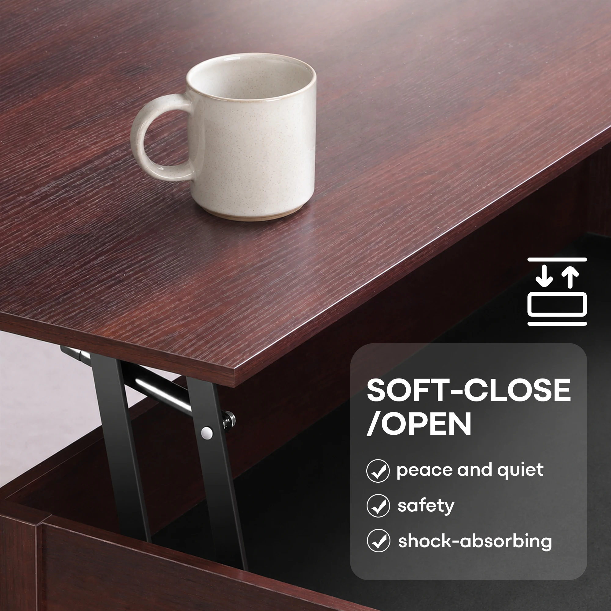 Mesa de centro con tapa elevable para sala de estar/comedor/oficina, color marrón |   Mesa de Centro de Madera Estilo Moderno Rústico