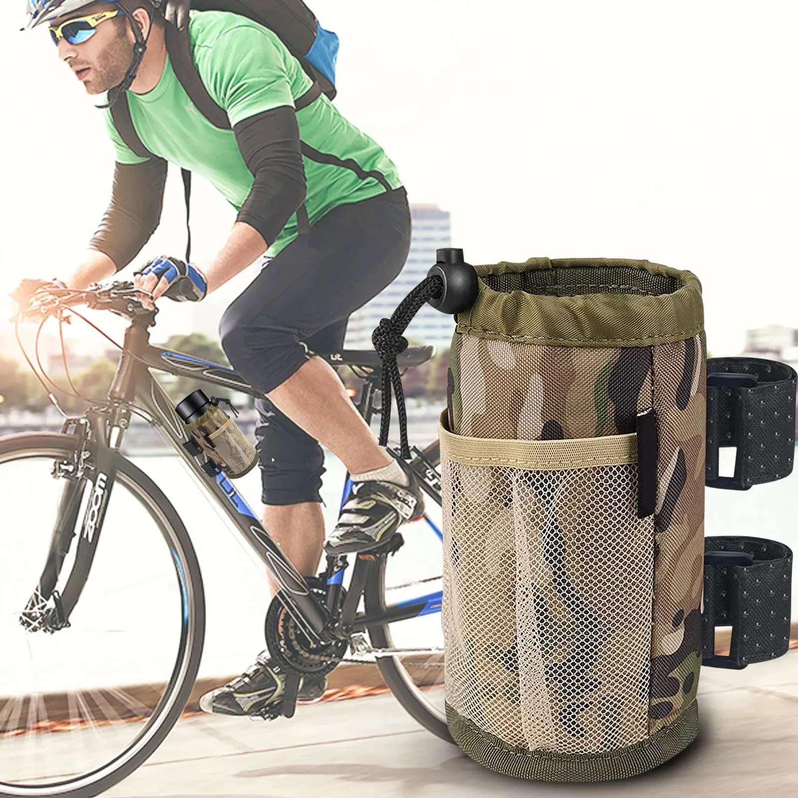AliExpress Motocycle Cup Holder For Bike Drink With Net Pocket Drawstring Closure Universal Roll Bar For Bike ATV UTV Scooter Walker Golf