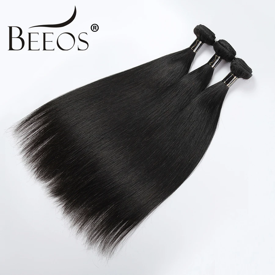 BEEOS-Pacotes brasileiros retos da extensão do cabelo humano, cabelo virgem, pacotes naturais, trama dobro, 40in, 32 in, 34 in, 36in, 3 PCs