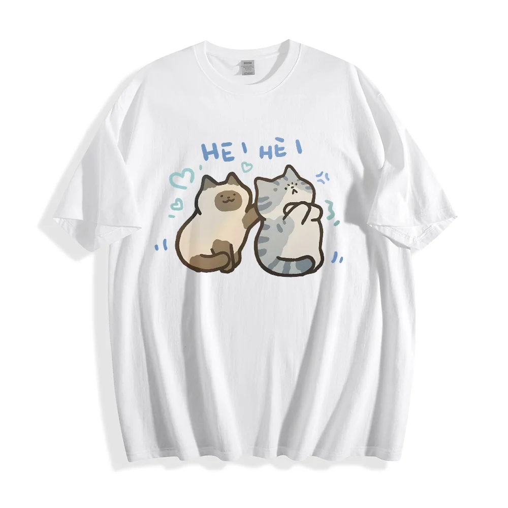 HEI HEI แมวน่ารัก TEE อินเทรนด์ขนาดใหญ่ TShirt ฤดูร้อนผ้าฝ้ายผู้ชายผู้หญิงหลวม Streetwear เสื้อยืดลําลอง O-คอเสื้อแขนสั้น