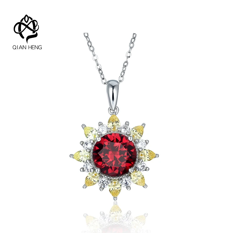 

Qian Heng S925 Sterling Silver Lab Ruby Pendant Luxury Necklace Jewelry For Women's Jewelry Gifts And Free Shipping Items