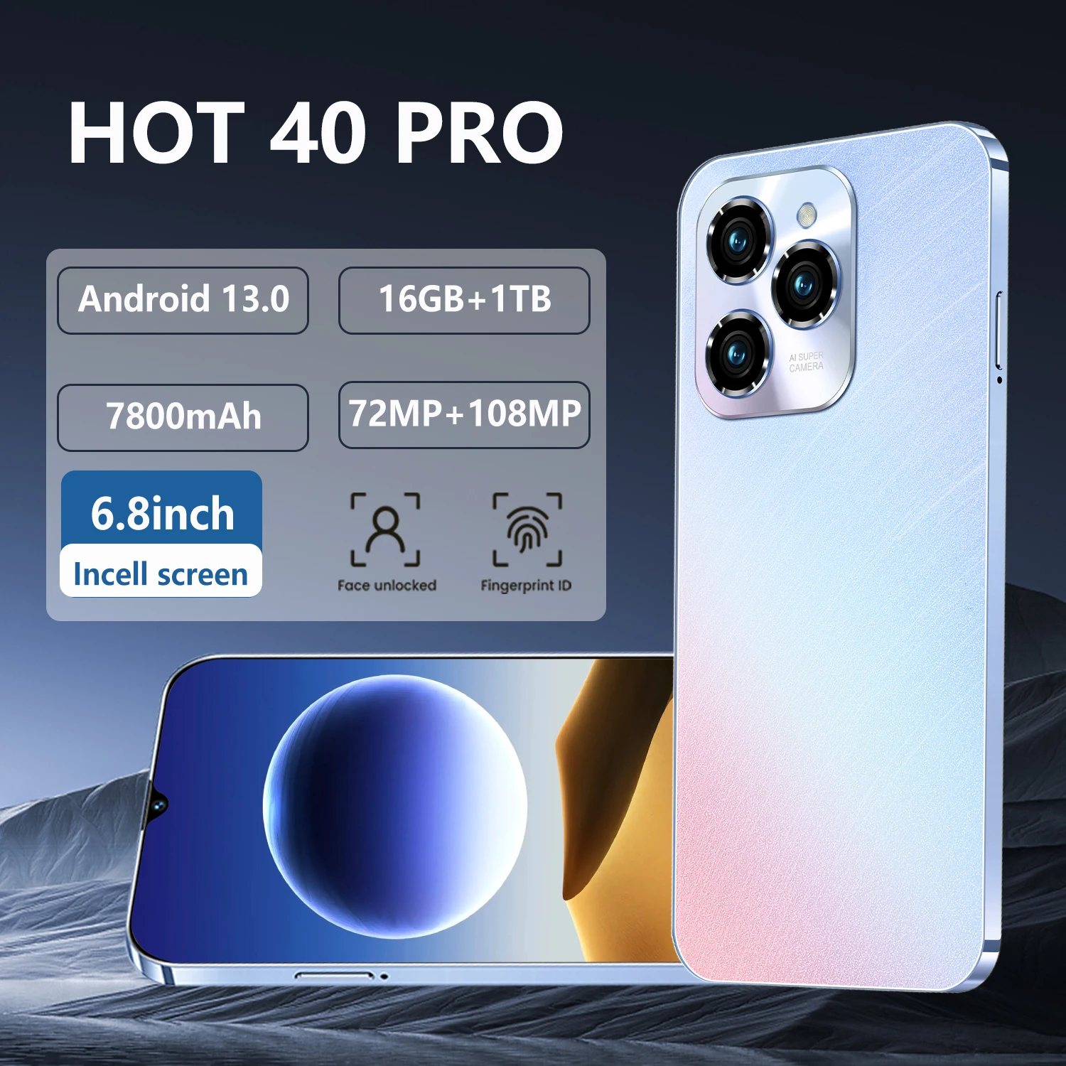 

2025 Hot40 Pro 6.8HD Android13 Global Edition Оригинальный смарт-акумулятор с двумя картами 7800 мАч