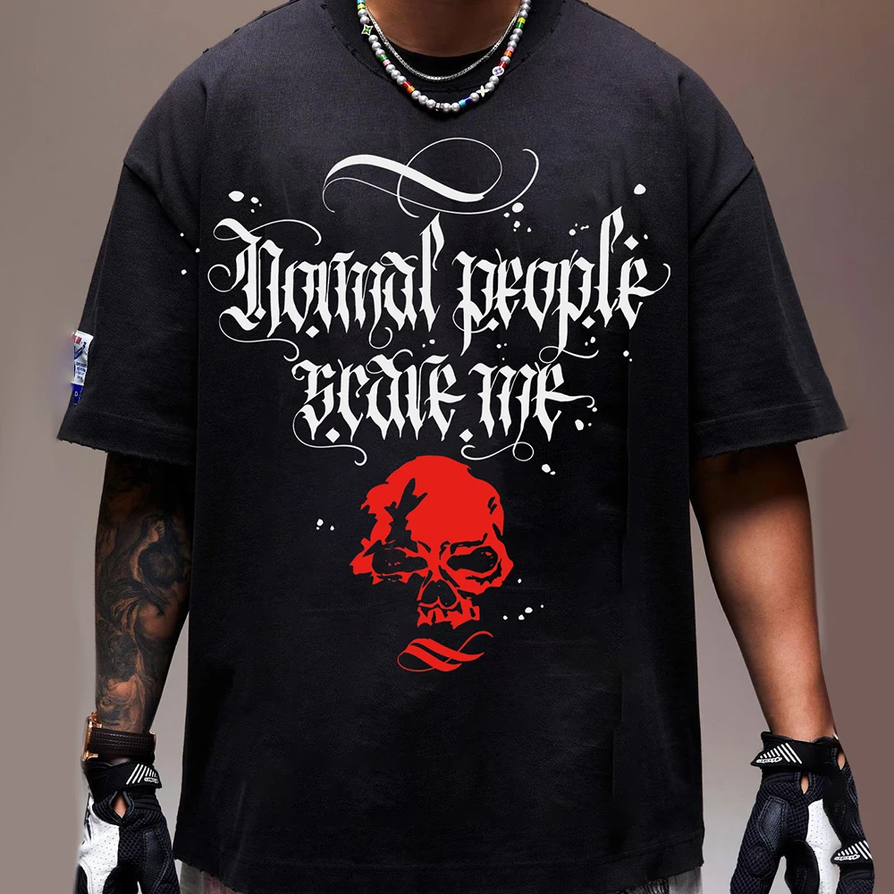 Harajuku Streetwear Hip Hop Men's Tattoo Chicano Short Sleeve T-Shirt 2024 Summer New Personalized Gangster West Coast Top