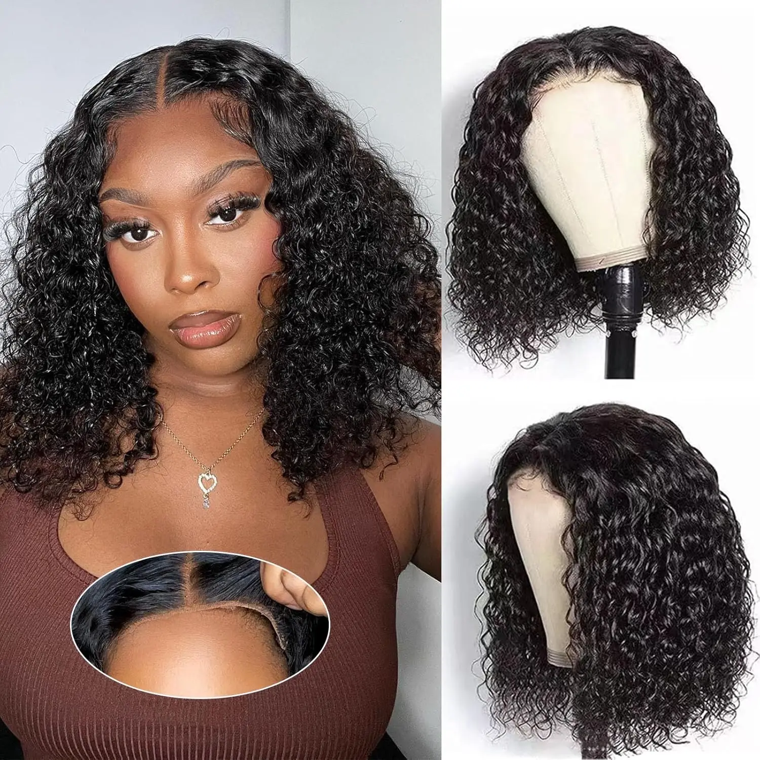 

Wear And Go Glueless Wigs Human Hair Pre Cut Deep Wave Curly Bob Wig Human Hair Glueless Short Curly Bob 4x4 Lace Closure Wigs