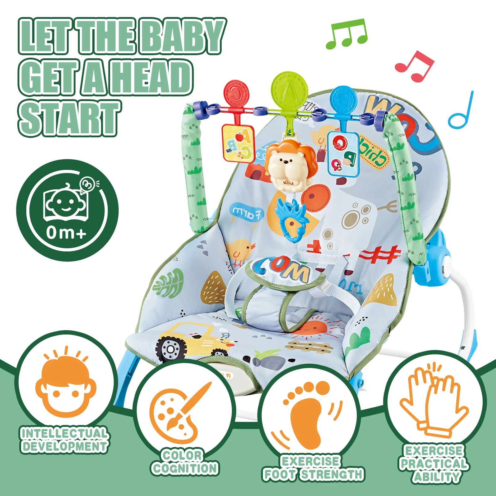 2-in-1 Convertible Baby Rocker & Bouncer Seat with Music, Vibration & Interactive Toys, Adjustable Infant Rocking Chair for Baby