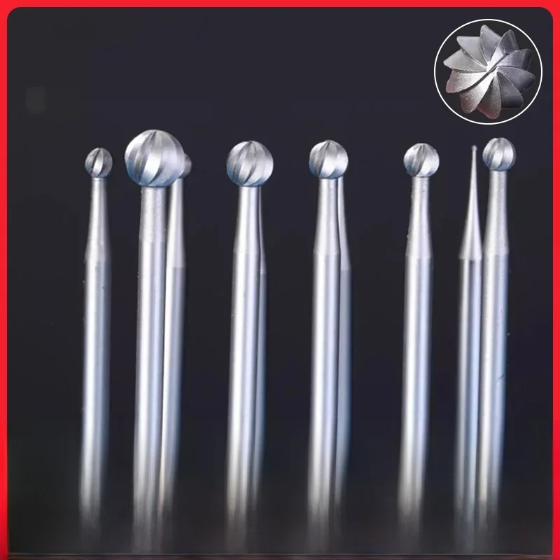 Fraises à Bijoux en Acier au Tungstène en Forme de Boule de 0.3 à 2.3mm, Gravure à Tige 2.35, Couteau Carimplanté pour le Calcul d'Ambre d'Olive, le Fraisage, 1/6 Pièces