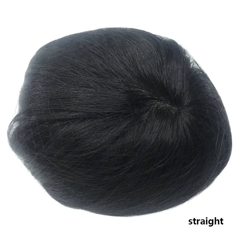 QHP Men Capillary Prosthesis Full Pu Toupee 100% Indian Human Hair Replacement System Straight & Wave Unit Mens Wig 130% Density