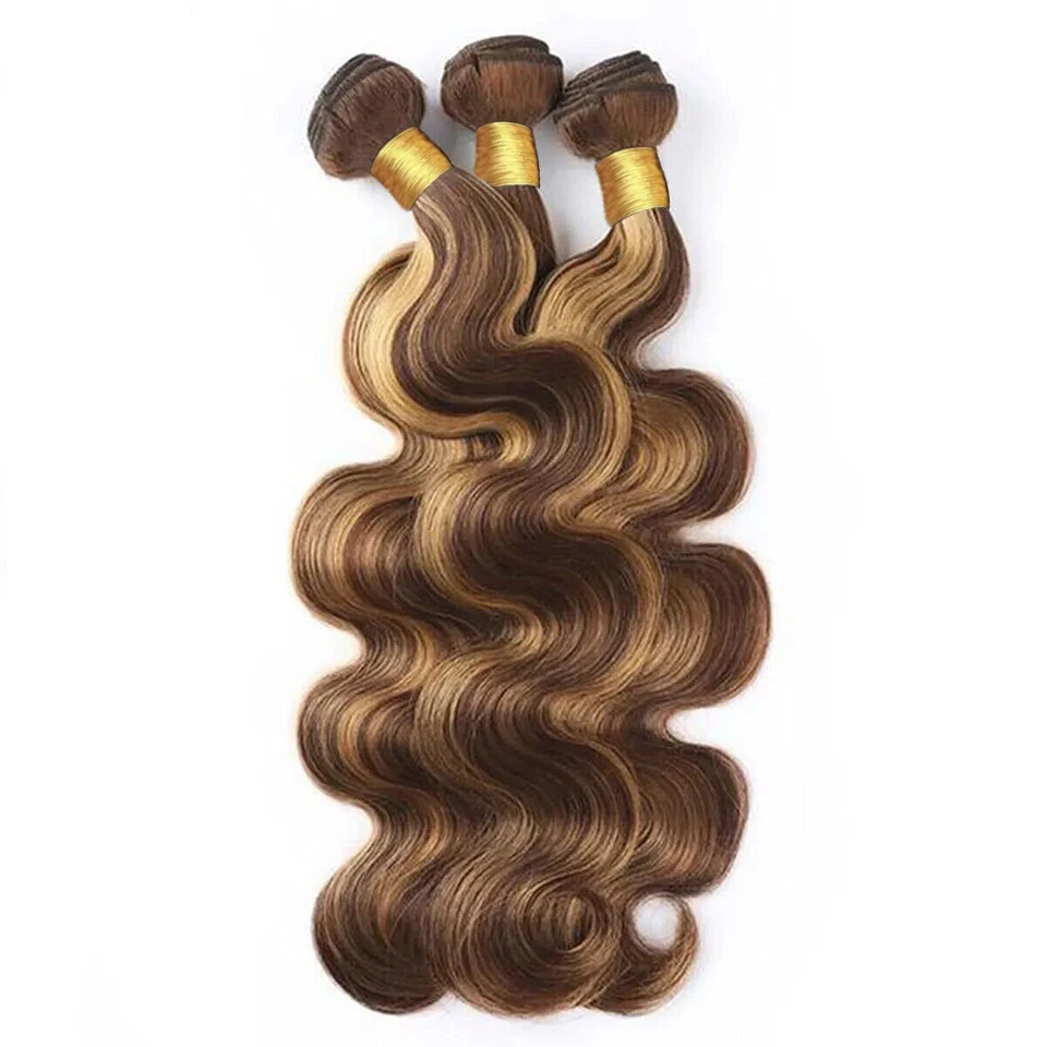 Human Hair Bundles With Closure 4/27 Highlight Body Wave Bundles With Frontal 13x4 Lace Weave Extensions 20 22 24 Inch For Woman