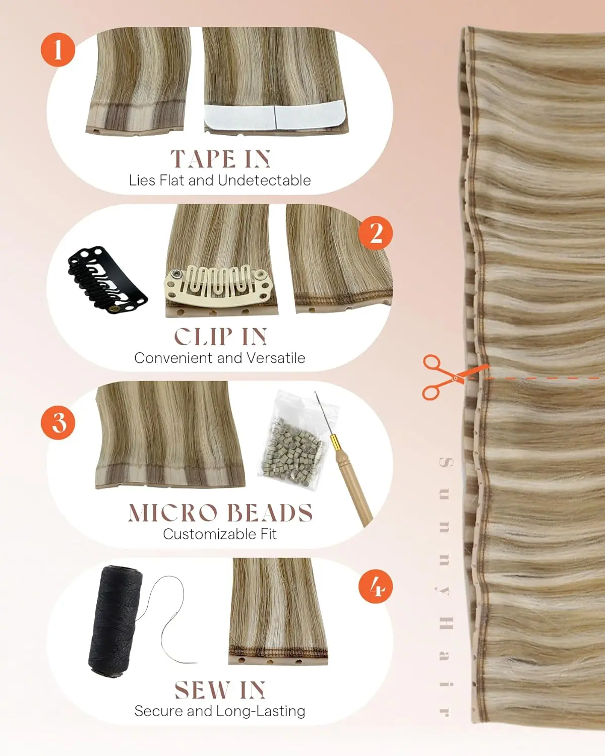 VeSunny فراشة وصلات شعر شعر بشري حقيقي Balayage عبقرية لحمة وصلات شعر غير مرئية مستقيم مايكرو حبة شعر ريمي #5