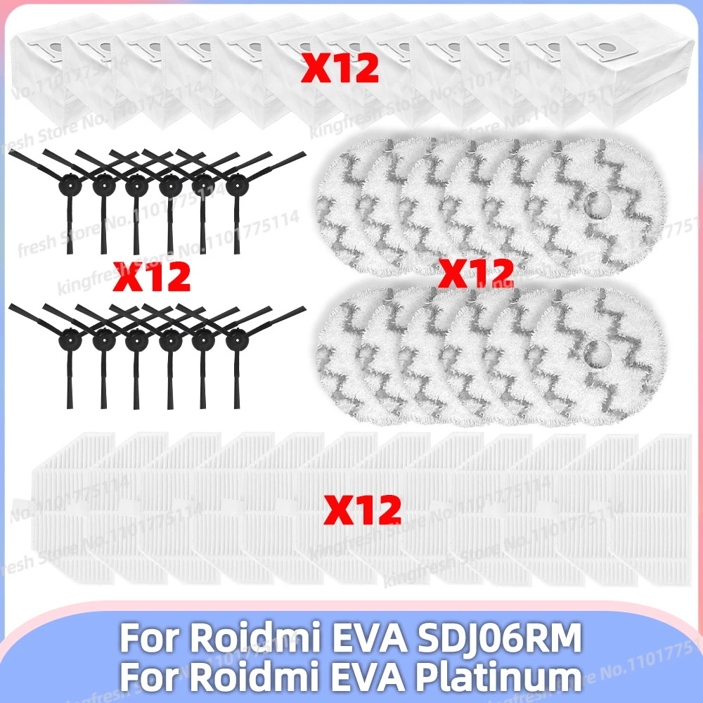 Compatible con ( Roidmi Eva SDJ06RM / EVA Platinum ) Piezas para Aspiradora Filtro HEPA Cepillo Lateral Trapo de Limpieza Bolsa de Polvo Accesorios