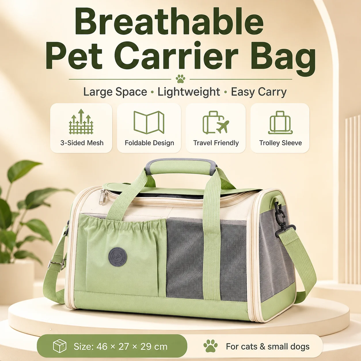 Foldable Pet Handbag, Single‑Shoulder Airline Approved Carrier, Premium Large Capacity Travel Bag for Cats & Small Dogs