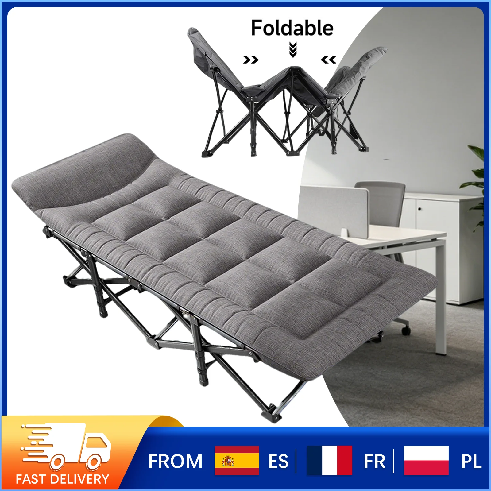 Lit de repos pliable tout-en-un, tissu Oxford résistant à l'usure, structure de support stable, léger et peu encombrant, pour le repos au bureau