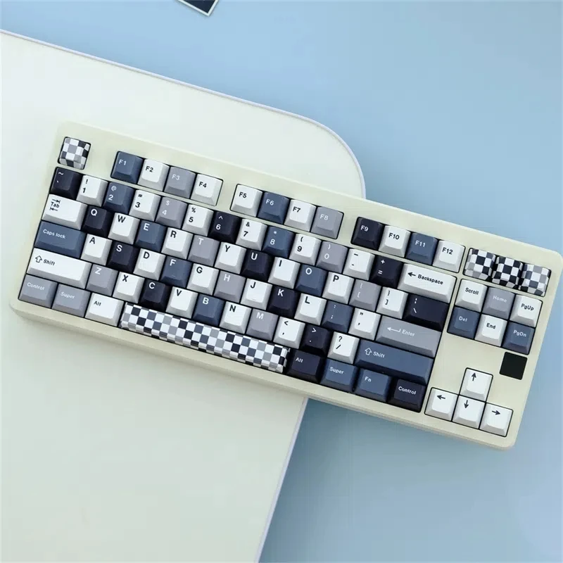 129 Keys Colorless Chessboard Theme Keycap Black and White Grid PBT Five-sided Sublimation Chreey Profile Small Full Set Keycaps