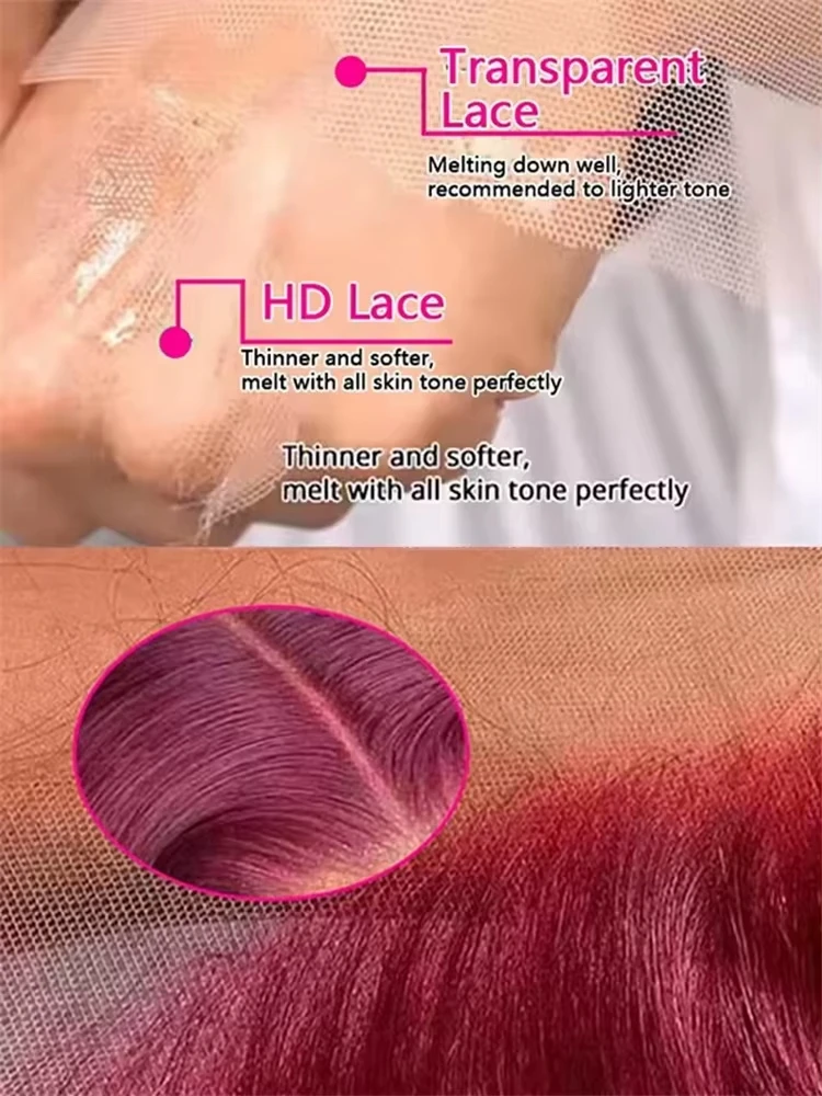 99j Burgundy 13x6 HD Lace Frontal Human Hair Wig Body Wave 200 250 Density 30 40 Inch Red Colored Lace Frontal Wigs Brazilian image 6