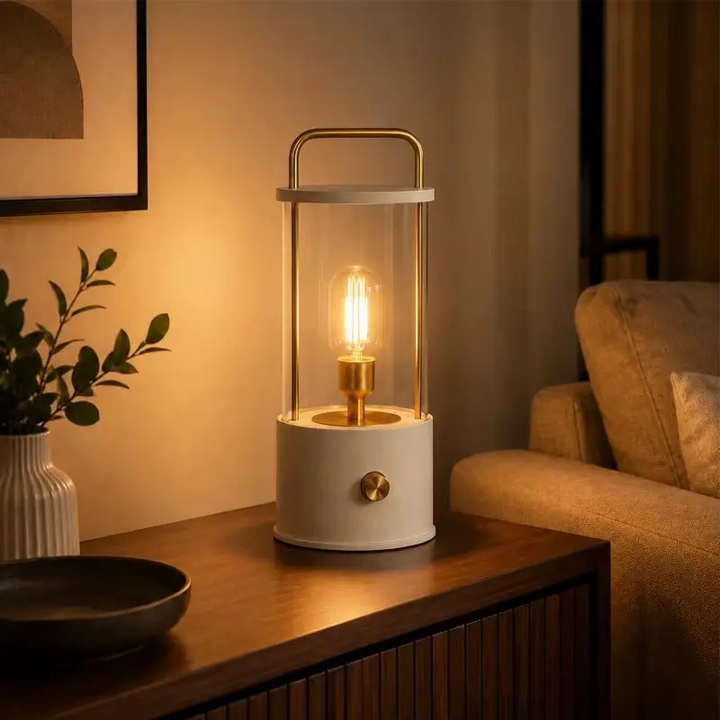 Portable Rechargeable Table Lamp with Handle Stepless Dimming Warm Light Night Light Bedroom Living Room Study Dining Room Decor