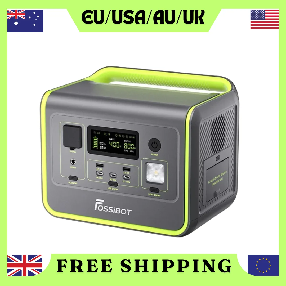 FOSSiBOT-Gerador Solar De Energia, 200W, 512WH, F800 W, LiFePO4, Equipamento De Acampamento, Equipamento De Jardim