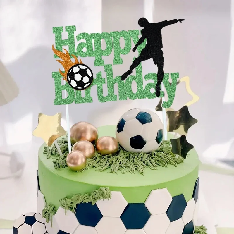 Décoration de gâteau joyeux anniversaire pour fête de Football, fournitures de décoration pour enfants garçons, thème de sport de Football