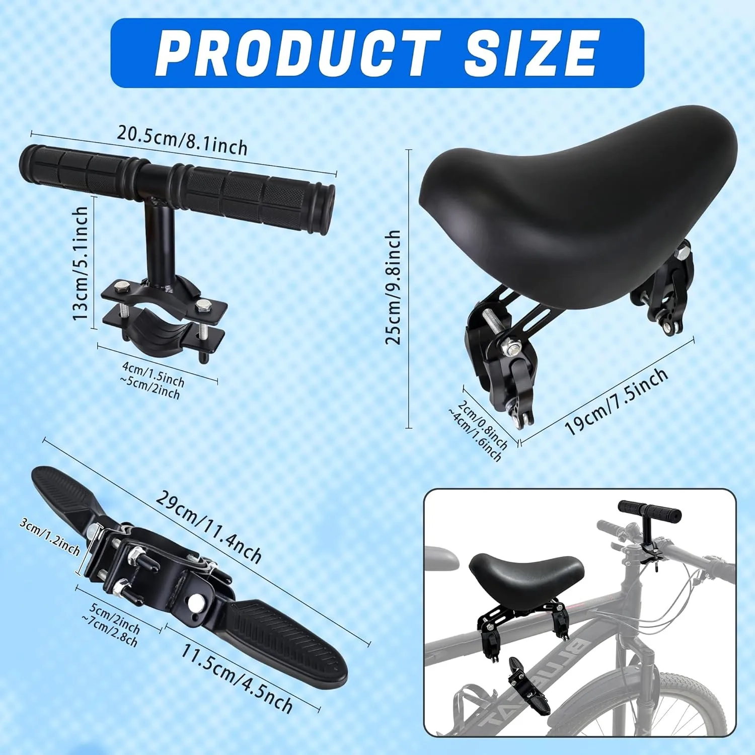 Front Mounted Child Bike Seat Easy Installation Mountain Bike Child Seat Cycling Accessory Adjustable Angle for Outdoor
