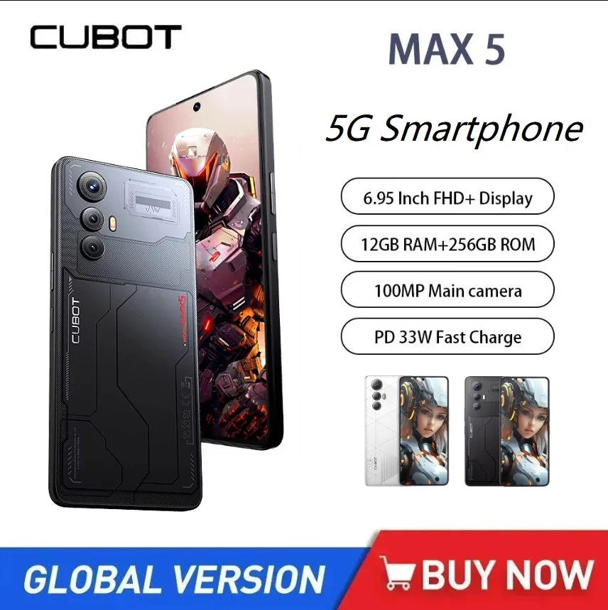 CUBOT MAX 5 смартфон с 5,5-дюймовым дисплеем, восьмиядерным процессором, ОЗУ 12 Гб, ПЗУ 6,95 ГБ, Android 14