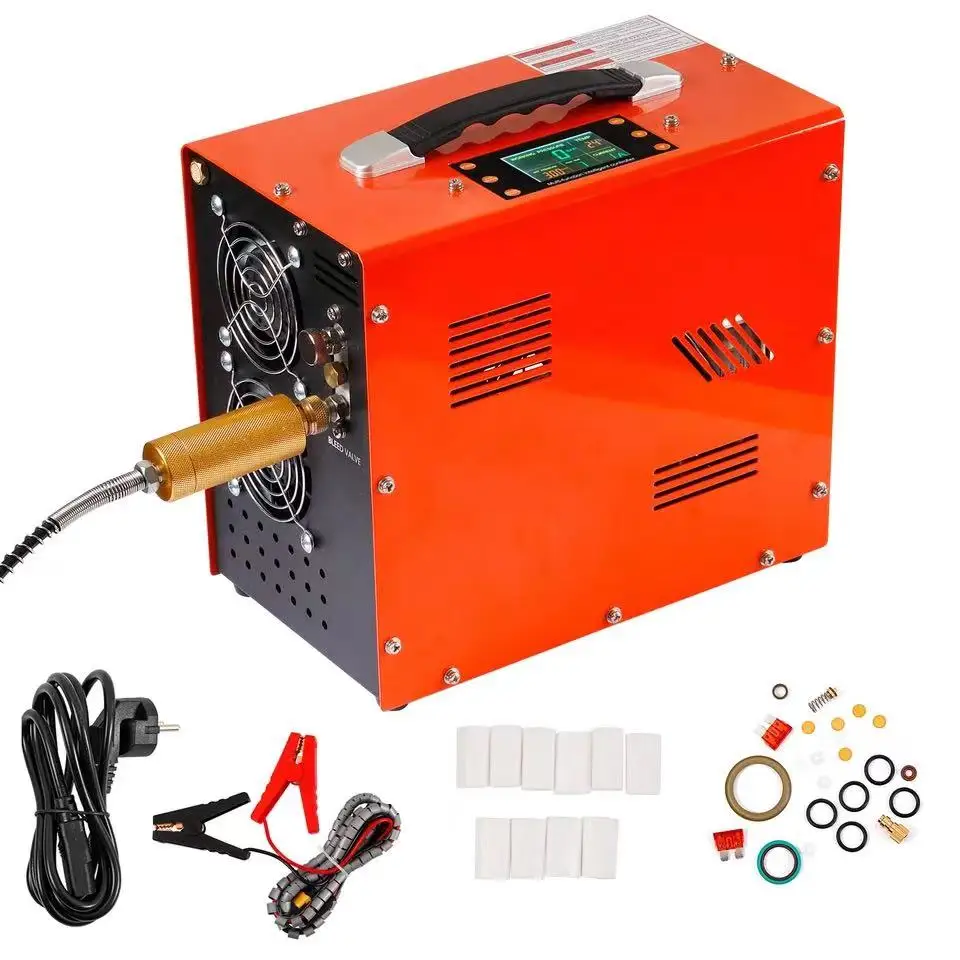 Vdapavin Pcp air compressor 12v 300bar 4500Psi/30Mpa built-in power adapter oil free/water free HPA compressor PCPpump