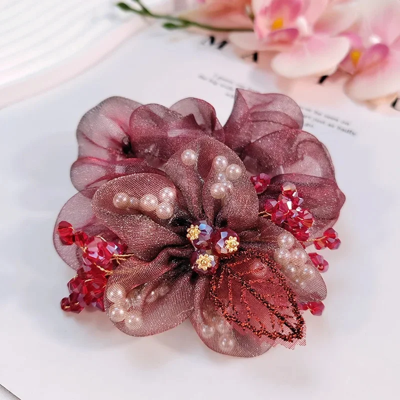 Nowe akcesoria kwiatowe z organzy Coletero Grande Para Cabello Scrunchies Резинки Для Волос Crystal Hair Rope dla kobiet — zdjęcie 2
