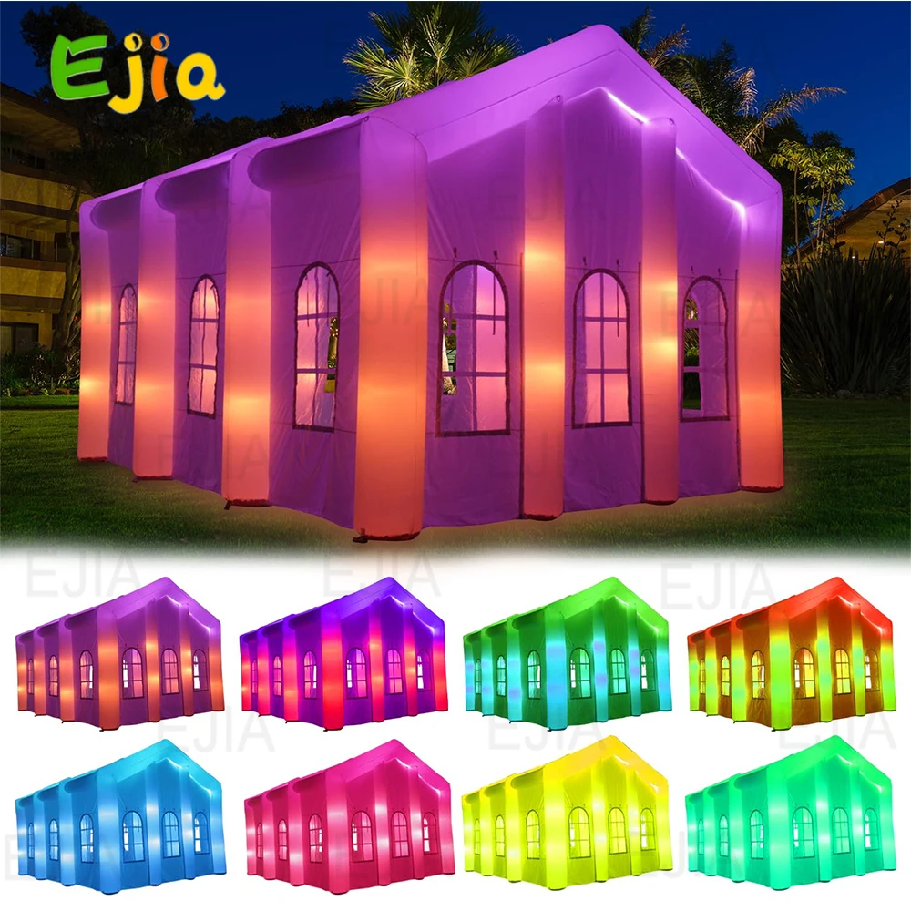 Tenda gonfiabile portatile per matrimoni Tenda gonfiabile con luci a LED 6 porte Costruzione di case Tendone all'aperto Chiesa per finestre per feste